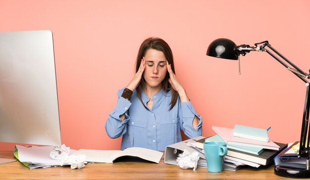 Young student girl with headache