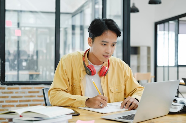 Young student learning online
