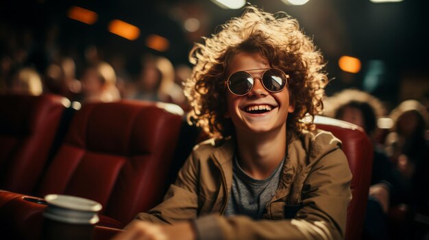 Photo young student person watching cinema premiere movie have fungenerative ai