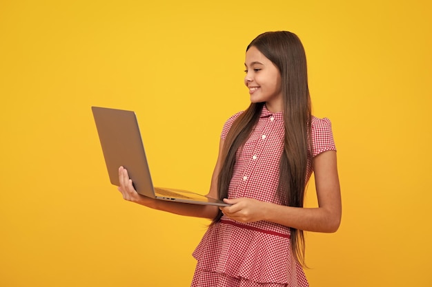 Young student school girl studying with laptop computer Elearning concept