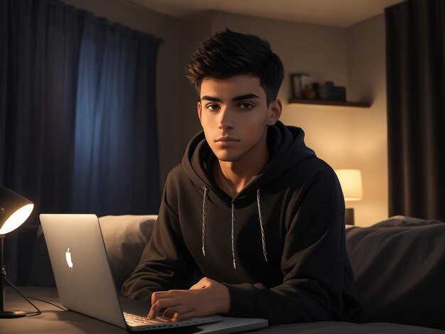 Young student sitting at desk and doing her homeworkyoung man working on the computer at home at ni