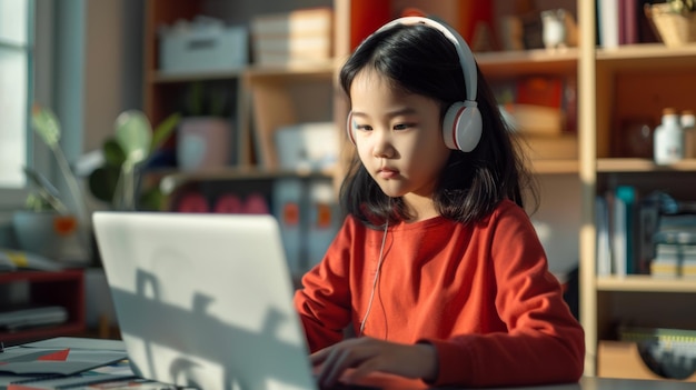 Photo a young student studying online