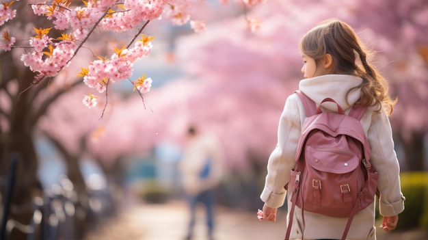 写真 桜の花の下の若い学生 活気のある春