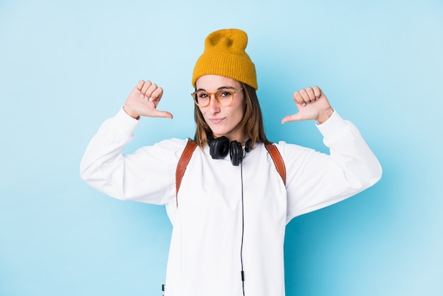 Young student woman  feels proud and self confident, example to follow.