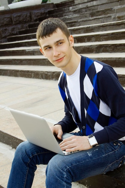 Young student working on a laptop