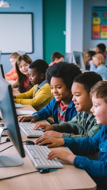 Young students together at desktop