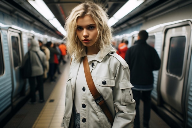 Young stylish female photographer exploring the subway in the city