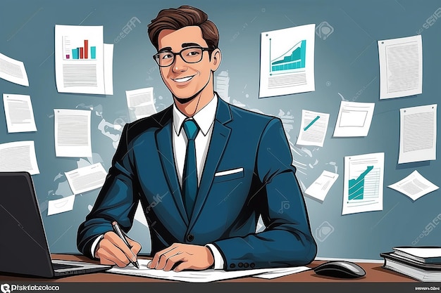 Young and successful business man cartoon