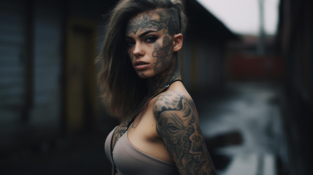 Young Tattooed Woman Urban Alley