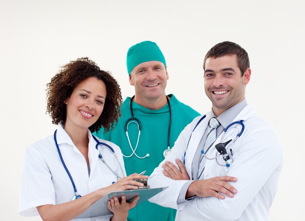 Young team of doctors smiling 