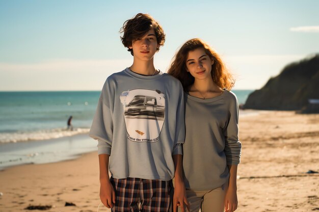 Photo young teen couple at the beach