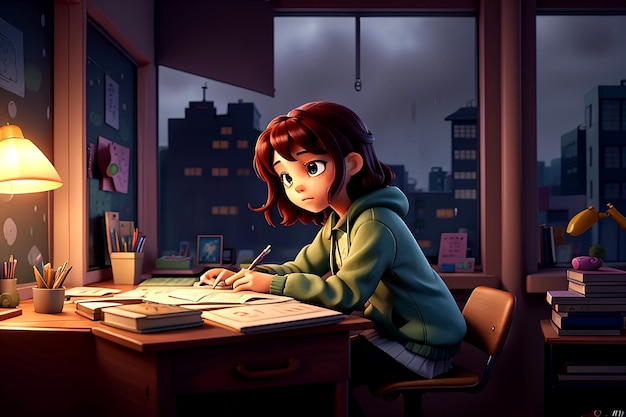 Young Teen doing her homework AI_Generated