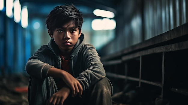 A young Thai teenage boy in despair in a cinematic Style