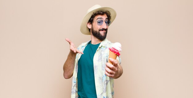 Young tourist man having an ice cream