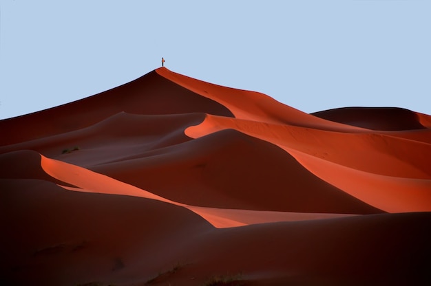 Young traveler standing on the top of sand dune