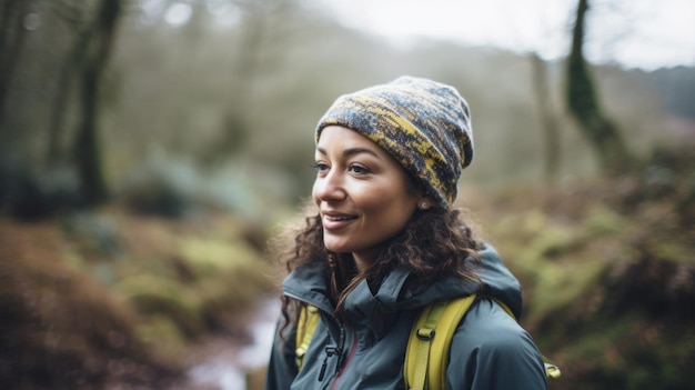 Young traveling woman hiking in the mountains