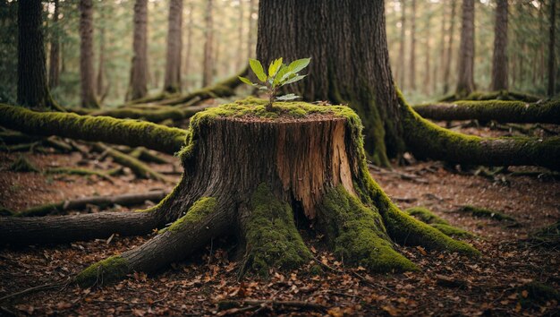 Foto un giovane albero è emerso da un vecchio ceppo che era stato tagliato generativa ai