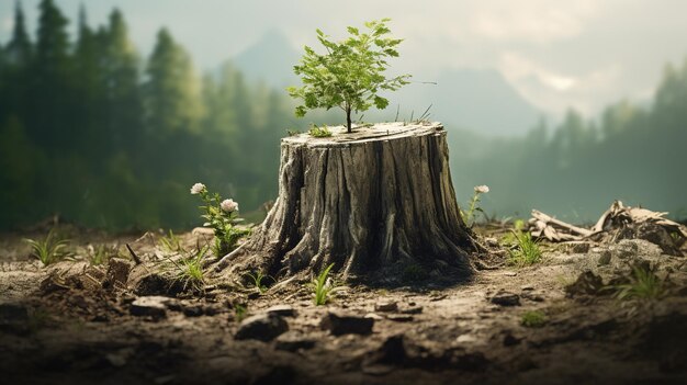 A Young Tree Emerging from Old Tree Stump