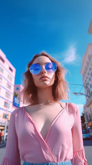 A young and trendy woman held sunglasses