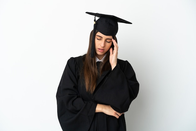 Young university graduate isolated on white background with headache