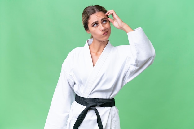 Young Uruguayan woman over isolated background having doubts and with confuse face expression