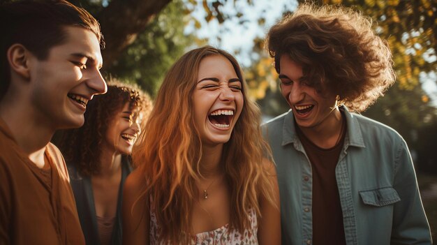 Young walking laughing people close up