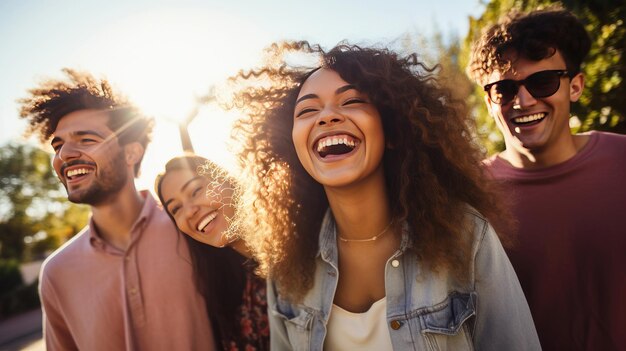 Photo young walking laughing people close up