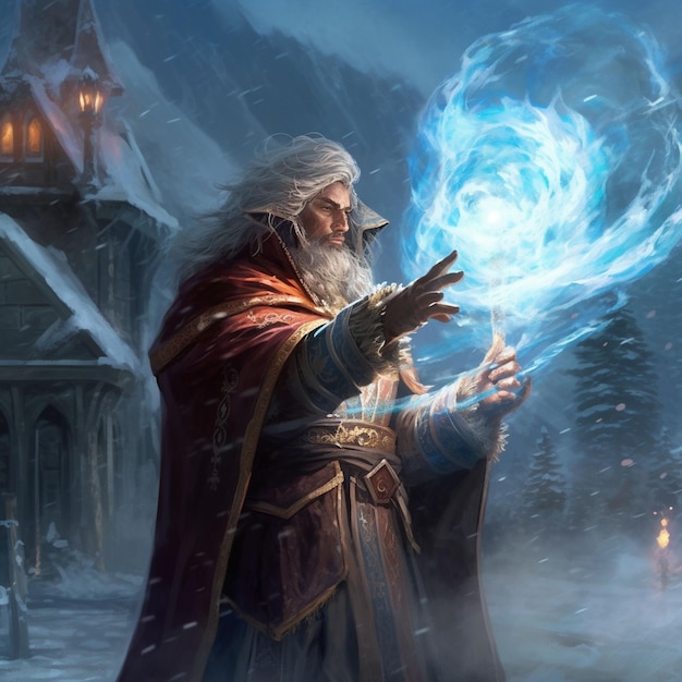 a young wizard is melting an ice wall with fire spells