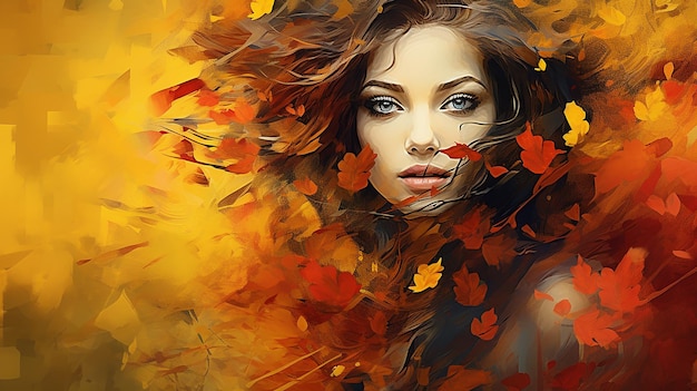 Young Woman Abstract Autumn Beauty in Nature