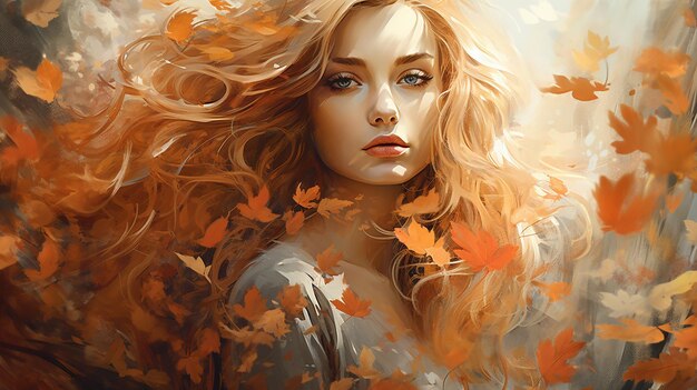 Young Woman Abstract Autumn Beauty in Nature