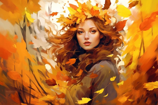 Young woman abstract autumn beauty in nature