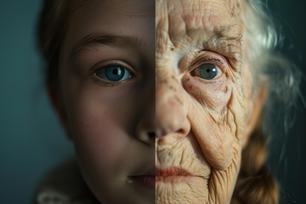 写真 若い女性と年配の女性の顔