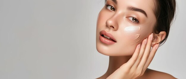 Photo young woman applying facial cream epitomizing the routine of skincare and selfcare