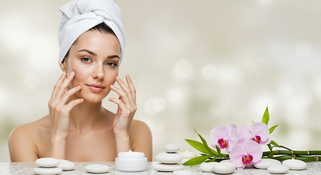 Young Woman Applying Facial Cream in a Spa Setting