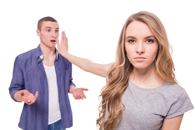 Young woman are not want to listening to her husband.