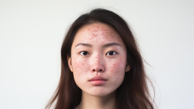 Photo a young woman of asian appearance with skin imperfections rosacea pigmentation rashes