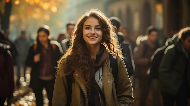 young woman in autumn city