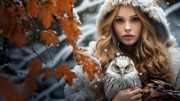 young woman in autumn leaves