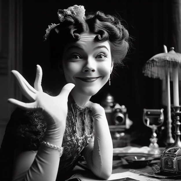 A young woman in a bar with a black crow 1930s style