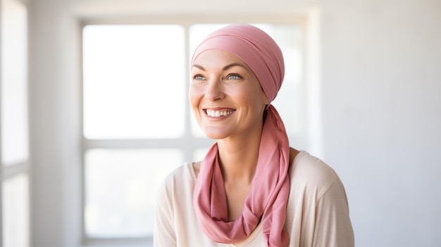 Young woman battling cancer and wearing a headscarf