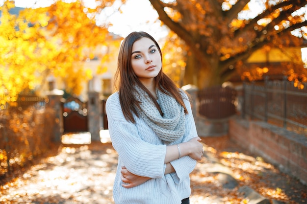 Young woman in beautiful autumn park, concept autumn