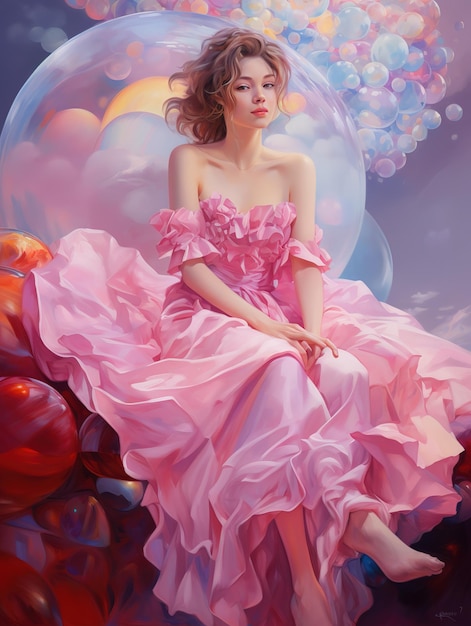 Young woman in beautiful dress with fantasy background