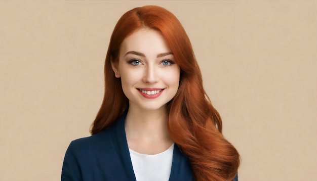 Молодая женщина красота модель с длинными рыжими волосами красивое лицо здоровая кожа смотрит в камеру