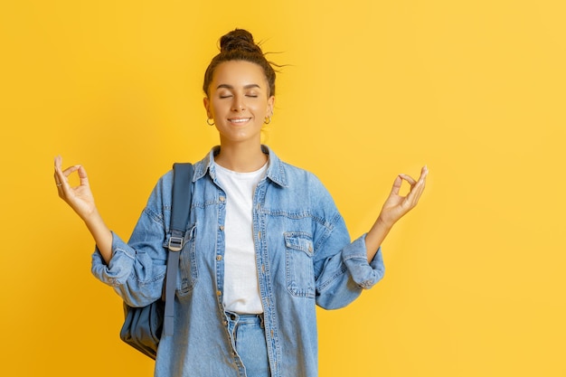 Young woman on bright color background