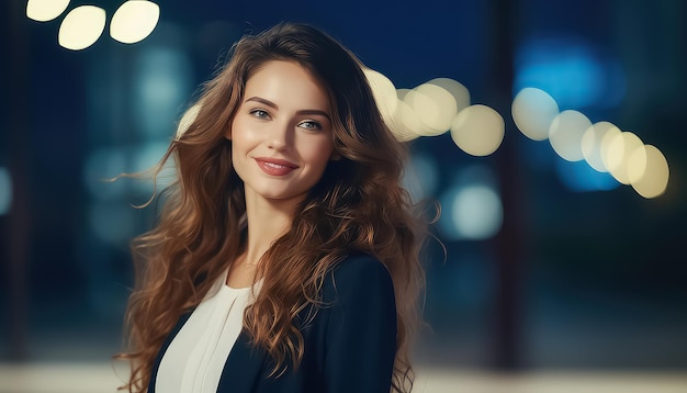 Young woman in business suit on the street near the office business concept