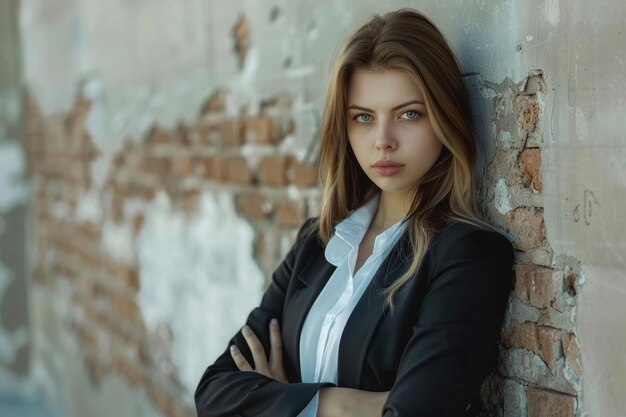 Young woman in business wear standing with armes crossed in business environment