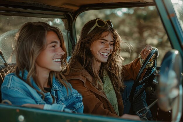 Photo young woman in the car smiling at the camera