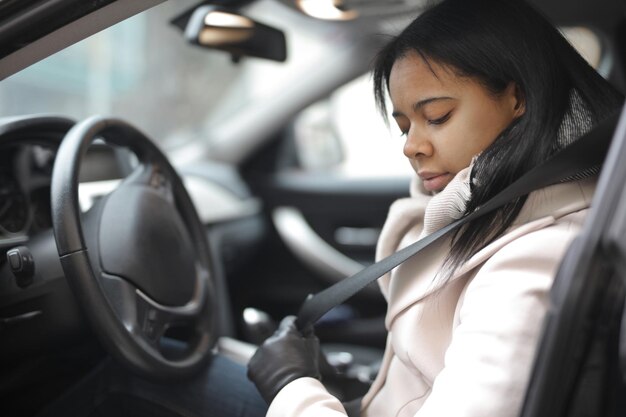 young woman in the car