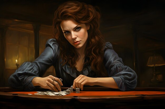 Photo young woman in a casino playing poker