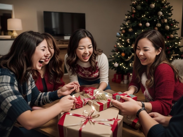 Photo young woman celebrate chriatmas day